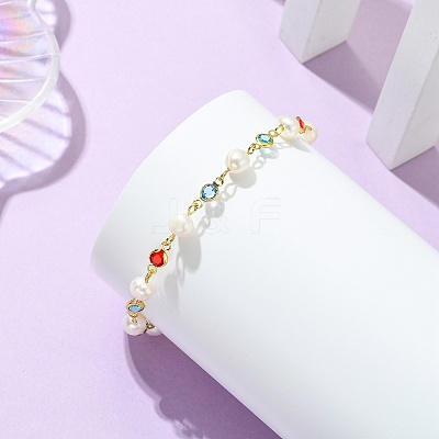 Adjustable Brass & Glass & Natural Cultured Freshwater Pearl Beads Slider Bracelets BJEW-JB14109-1