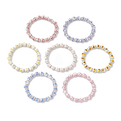 Flower Printed Porcelain Ceramic Beads Stretch Bracelets for Women BJEW-JB12375-1