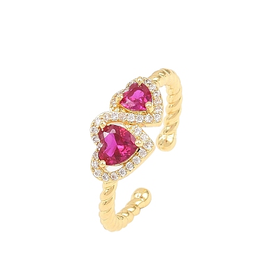 Brass Micro Pave Cubic Zirconia Cuff Open Rings for Women RJEW-C153-04G-1