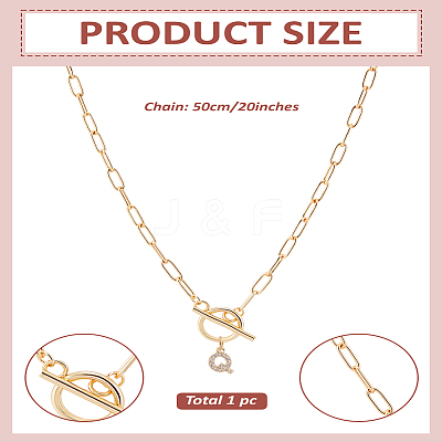 1Pc 304 Stainless Steel Chain & Brass Micro Pave Cubic Zirconia Letter Pendant Necklaces NJEW-LP0001-36Q-G-1