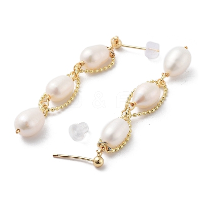 Natural Pearl Dangle Stud Earrings EJEW-P256-42G-1