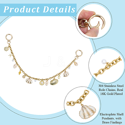 Alloy & ABS Plastic Imitation Pearl & Electroplated Natural Shell Tassel 304 Stainless Steel Bag Decorative Chains HJEW-BM00057-1