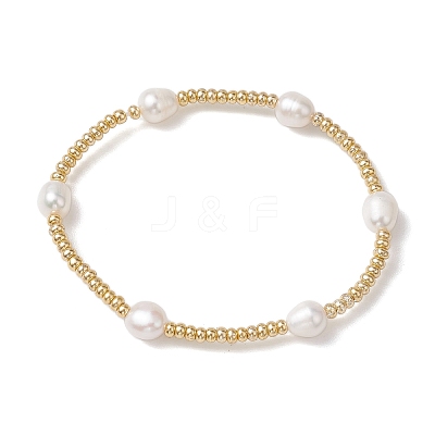 Oval Natural Cultured Freshwater Pearl & Glass seed Beaded Stretch Bracelets for Women BJEW-JB10536-1