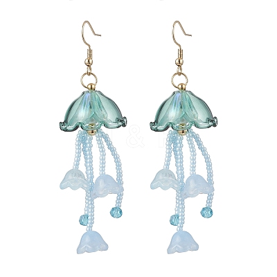 Jellyfish Acrylic & Glass Seed Bead Dangle Earrings EJEW-MZ00665-04-1