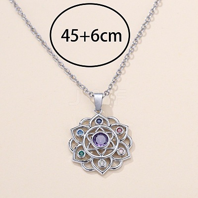 Chakra Lotus Flower Brass Pave Colorful Cubic Zirconia Pendant Necklaces for Women FS-WG17A97-01-1