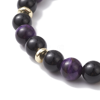 Round Natural Tiger Eye & Eyeless Obsidian & Non-Magnetic Synthetic Hematite Beads Stretch Bracelets for Women BJEW-JB12762-1