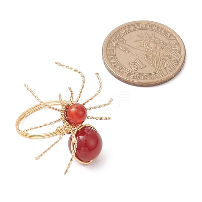 Natural Carnelian Beaded Finger Rings RJEW-TA00210-01-1