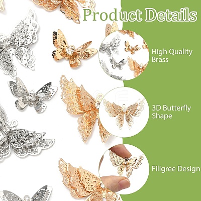 16Pcs 4 Styles Brass Filigree Pendants KK-YW0004-57-1