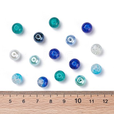 Mixed Baking Paint Crackle Glass & Glass Pearl Bead Sets HY-X0009-8mm-03-1