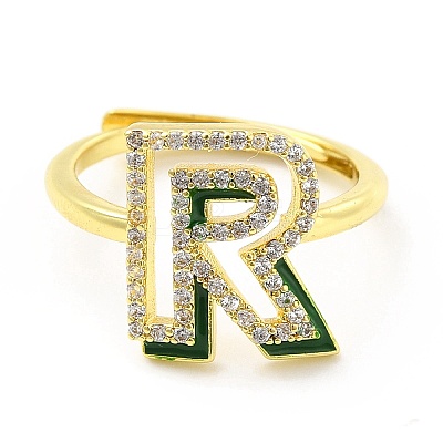 Mixed Color Enamel Initial Letter Adjustable Ring with Clear Cubic Zirconia RJEW-P045-01G-R-1