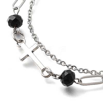 304 Stainless Steel Cable & Paperclip Chain Bracelets Multi-layered Bracelets BJEW-JB12331-01-1