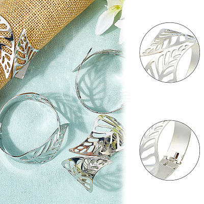 4Pcs Leaf Iron Cuff Bangles BJEW-SP0001-15P-1