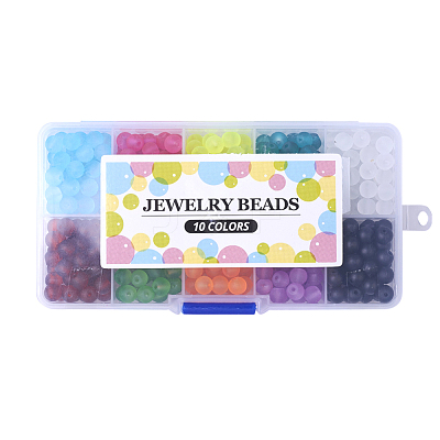 Frosted Round Transparent Glass Beads GLAA-X0007-10mm-B-1