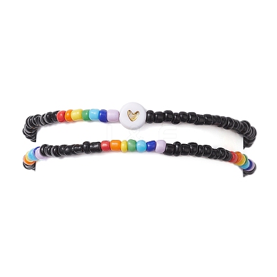 2Pcs 2 Styles Heart Glass Seed Beaded Stretch Bracelet Sets BJEW-JB10530-02-1