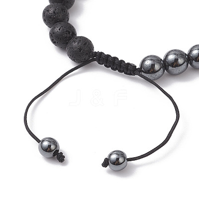 Non-Magnetic Synthetic Hematite & Natural Lava Rock Beads Braided Bead Bracelets BJEW-JB12611-02-1