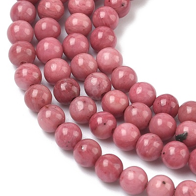 Natural Rhodonite Round Bead Strands G-G735-09-4mm-1