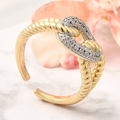 Brass Micro Pave Clear Cubic Zirconia Cuff Rings RJEW-U035-12GP-1