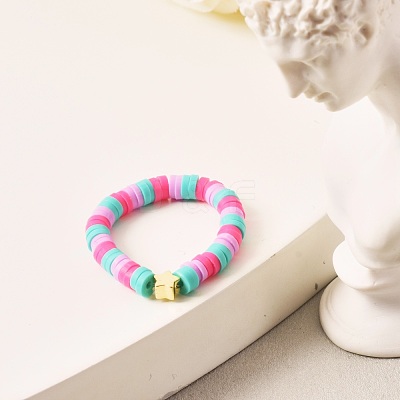 Handmade Polymer Clay Beads Finger Rings RJEW-JR00378-1