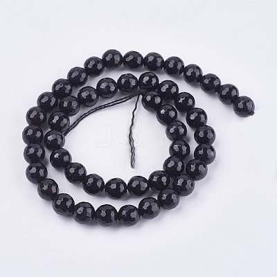 Natural Black Onyx Round Beads Strand X-G-L084-8mm-20-1