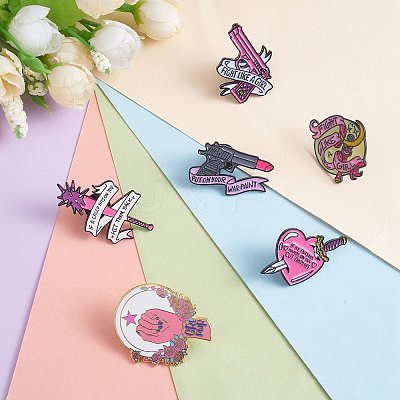 7Pcs 7 Style Heart & Moon & Lip & Rugosa Rose Enamel Pin JEWB-SZ0001-81-1