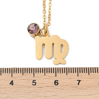 304 Stainless Steel Glass Drill Birth Stone Constellation Pendant Necklaces STAS-D305-08G-F-1