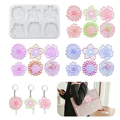 DIY Silicone Flower Pendant Molds AJEW-M228-01-1