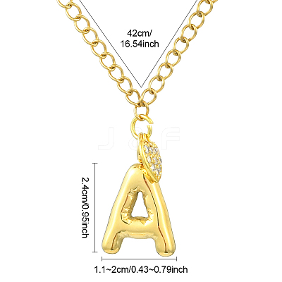 304 Stainless Steel Clear Cubic Zirconia Heart & Letter Pendant Curb Chain Necklaces for Women NJEW-FS00012-27B-1