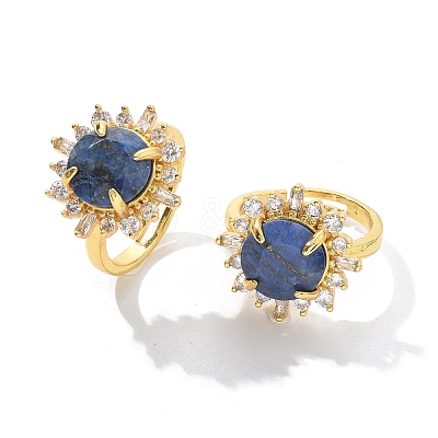 Sunflower Natural Lapis Lazuli Finger Rings RJEW-B113-03G-02-1