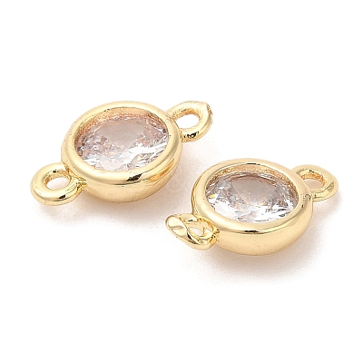 Eco-Friendly Rack Plating Brass Pave Clear Cubic Zirconia Connector Charms KK-A186-06LG-1
