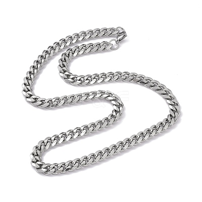 Non-Tarnish 201 Stainless Steel Cuban Link Chain Necklace with 304 Stainless Steel Clasps for Men Women NJEW-M194-01C-P-1