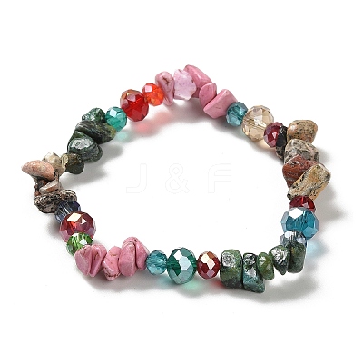3Pcs Bohemia Style Natural Turquoise & Glass Beaded Stretch Bracelets for Women BJEW-S178-03-1