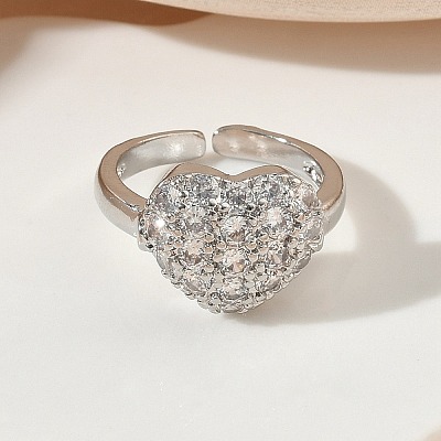 Brass Micro Pave Cubic Zirconia Cuff Open Rings RJEW-C163-03A-P-1
