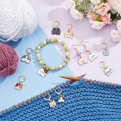 Alloy Enamel Cat Charm Locking Stitch Markers HJEW-AB00539-1