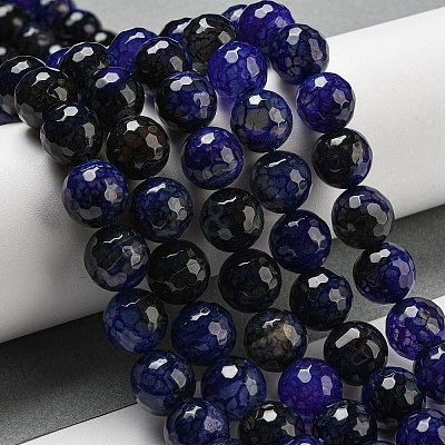 Faceted Natural Dragon Veins Agate Beads Strands G-F447-12mm-P02-1