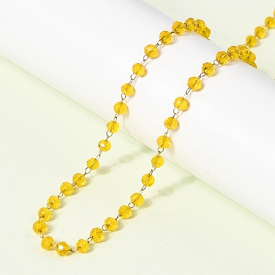 304 Stainless Steel with Glass Faceted Rondelle Bead Handmade Link Chain Birth Stone Necklaces for Women NJEW-G195-01G-01-1