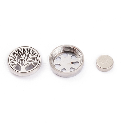 304 Stainless Steel Magnetic Diffuser Locket Aromatherapy Essential Oil Buckle AJEW-M027-11P-1