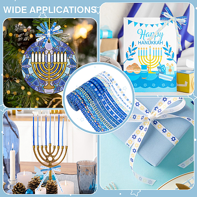 12 Rolls 12 Colors Hanukkah Polyester Printed Grosgrain Ribbon OCOR-PH0005-50-1