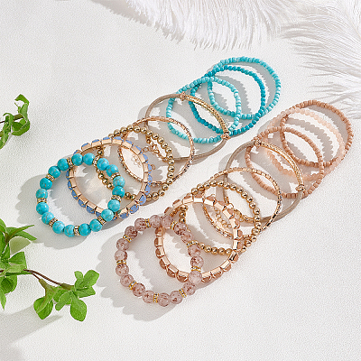 16Pcs 16 Style Crystal Rhinestone & Resin & Glass Seed Beaded Stretch Bracelets Set BJEW-AN0001-15-1