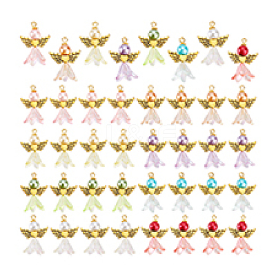 48Pcs 8 Color Alloy & Acrylic Pendants PALLOY-PH01791-1