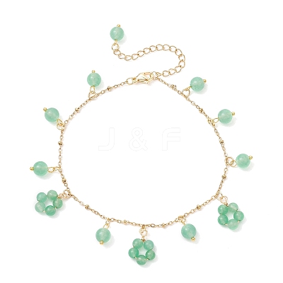 Dyed Natural Malaysia Jade Round Beaded Flower Tassel Ankelets AJEW-AN00706-01-1
