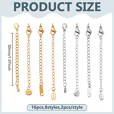 16Pcs 8 Styles 304 Stainless Steel Chain Extender STAS-ME0003-36-1