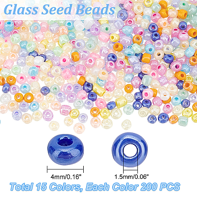 15 Colors Glass Seed Beads SEED-PH0012-08-WH-1