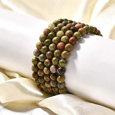 Natural Unakite Bead Stretch Bracelets BJEW-K212-A-006-1
