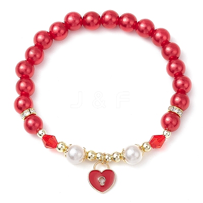 2Pcs Valentine's Day Theme Acrylic Pearl Round Beaded Stretch Bracelets BJEW-JB11422-1