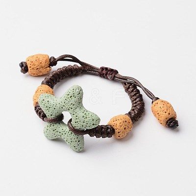 Star Natural Lava Rock Braided Bead Bracelets BJEW-O125-02-1