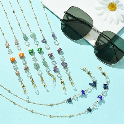 4Pcs 4 Style Natural Mixed Gemstone Chips & Lampwork Mushroom Beaded Eyeglasses Chains Set AJEW-TA00020-1