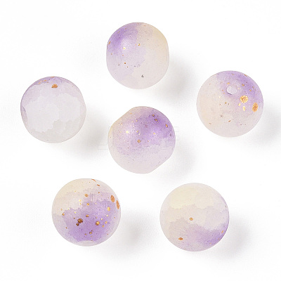 Frosted Baking Paint Crackle Glass Beads with Glitter Powder X1-DGLA-T004-6mm-01E-1