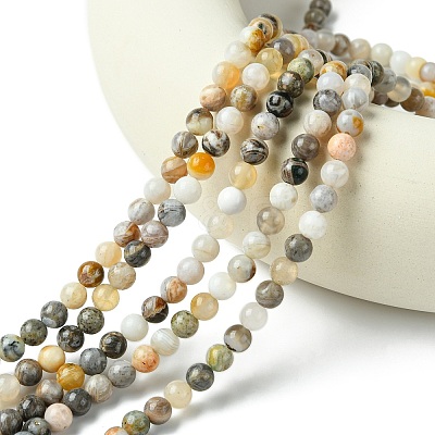 Natural Bamboo Leaf Agate Round Bead Strands G-M248-6mm-04-1