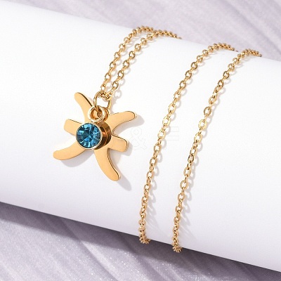 304 Stainless Steel Glass Drill Birth Stone Constellation Pendant Necklaces STAS-D305-08G-L-1