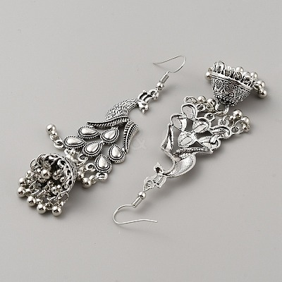 Tibetan Style Alloy Peacock with Bell Chandelier Earrings EJEW-WH0010-42AS-1